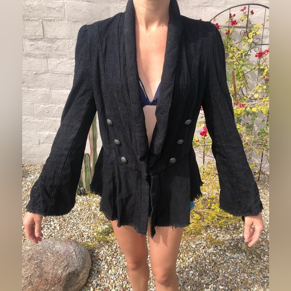 Free People corduroy and lace long bell sleeve peplum jacket military buttons - Picture 4 of 16